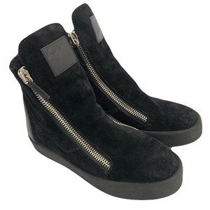 Giuseppe Zanotti Black Suede Double Zippers Logo